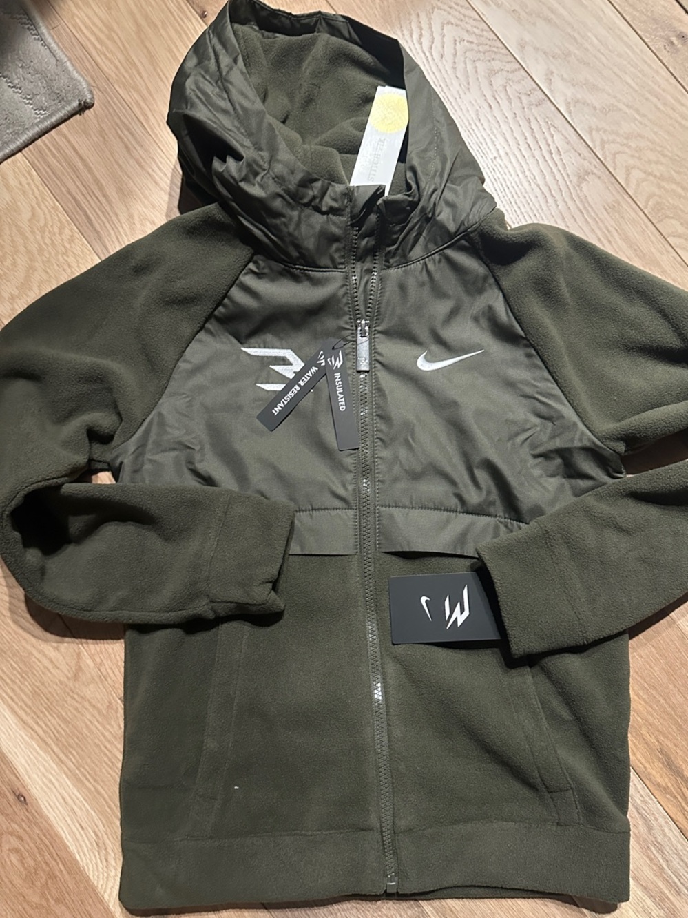 Nike Olive Green Hooded Fleece Jacket with Chest Panel